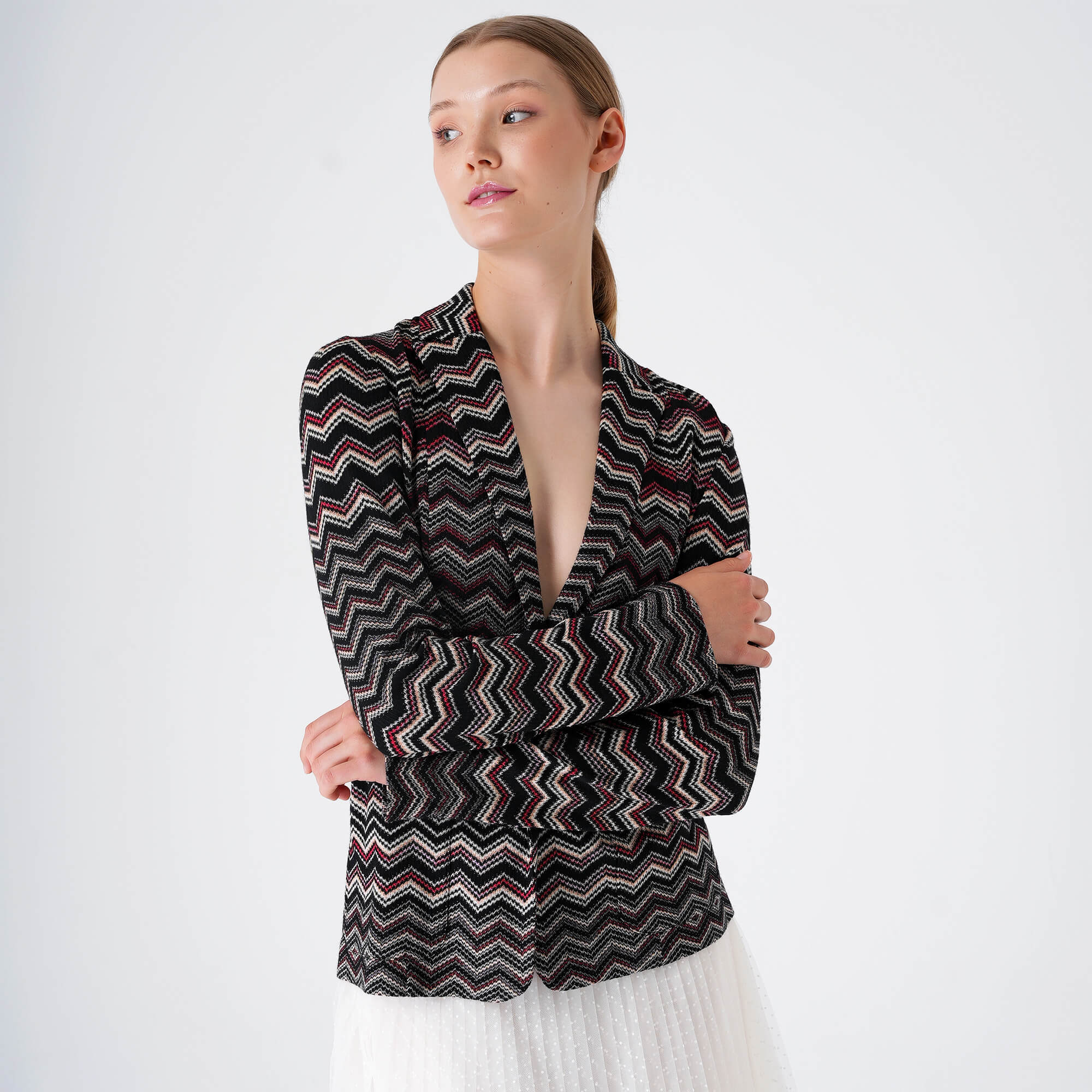 Missoni Mare - Black&Pink&Beige Zigzag Knitted Blazer Jacket 